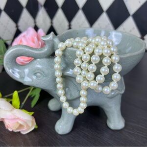 Celadon Elephant Bowl Crackle Glaze Ceramic Figurine Bowl 7 Inch Trinket Holder